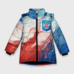 Куртка зимняя для девочки Герб РФ, цвет: 3D-черный