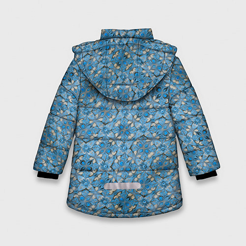 Зимняя куртка для девочки Голубые незабудки текстура дерева / 3D-Светло-серый – фото 2