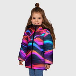 Куртка зимняя для девочки Неоновые фиолетовые волны, цвет: 3D-красный — фото 2