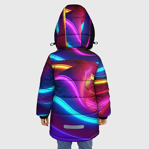 Зимняя куртка для девочки Неоновые волны фиолетового оттенка / 3D-Светло-серый – фото 4