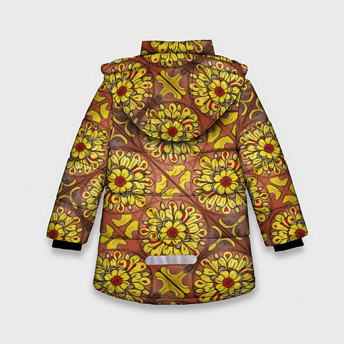 Зимняя куртка для девочки Желто-красные цветочки / 3D-Красный – фото 2