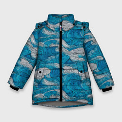 Зимняя куртка для девочки Голубые и белые волны