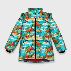 Зимняя куртка для девочки Гавайский стиль море и цветы