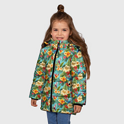 Куртка зимняя для девочки Разные цветочки паттерн, цвет: 3D-светло-серый — фото 2