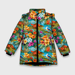 Зимняя куртка для девочки Яркие разные цветочки