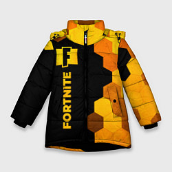 Куртка зимняя для девочки Fortnite - gold gradient: по-вертикали, цвет: 3D-черный