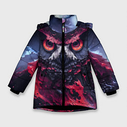 Куртка зимняя для девочки Сова взгляд краска, цвет: 3D-черный