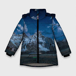 Куртка зимняя для девочки Ночные горы в природе и небо с нло, цвет: 3D-светло-серый