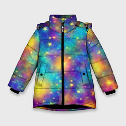 Куртка зимняя для девочки Звездный космос, сияющий волшебством, цвет: 3D-черный