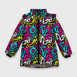 Куртка зимняя для девочки Цветные зигзаги Colored zigzags, цвет: 3D-светло-серый