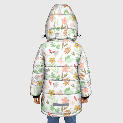 Зимняя куртка для девочки Листики цветочки / 3D-Светло-серый – фото 4