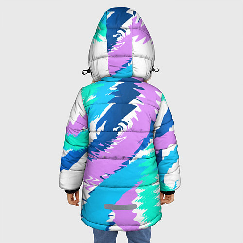 Зимняя куртка для девочки Абстрактный рисунок неоновых тонов / 3D-Светло-серый – фото 4