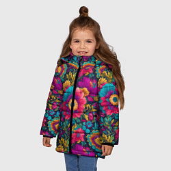 Куртка зимняя для девочки Цветочный микс, цвет: 3D-красный — фото 2