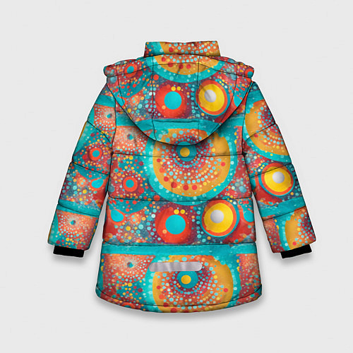 Зимняя куртка для девочки Круги полосы абстракция / 3D-Красный – фото 2