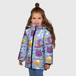 Куртка зимняя для девочки Кошачий хэллоуин, цвет: 3D-черный — фото 2