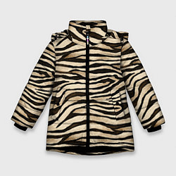 Куртка зимняя для девочки Шкура зебры и белого тигра, цвет: 3D-черный