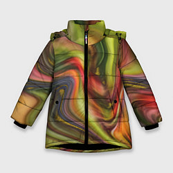 Куртка зимняя для девочки Abstraction waves, цвет: 3D-черный