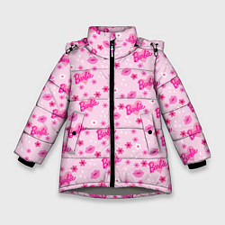 Куртка зимняя для девочки Барби, сердечки и цветочки, цвет: 3D-светло-серый