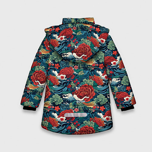 Зимняя куртка для девочки Рисунок Ирезуми Паттерн / 3D-Красный – фото 2