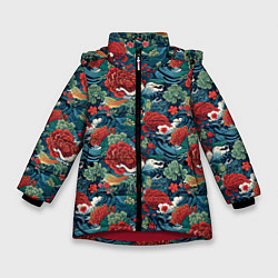 Куртка зимняя для девочки Рисунок Ирезуми Паттерн, цвет: 3D-красный