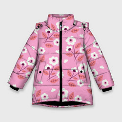 Куртка зимняя для девочки Flowers on pink, цвет: 3D-черный