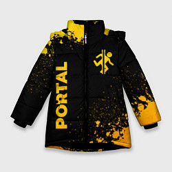 Куртка зимняя для девочки Portal - gold gradient: надпись, символ, цвет: 3D-черный
