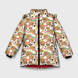 Куртка зимняя для девочки Джек рассел терьер в разноцветных ошейниках, цвет: 3D-красный