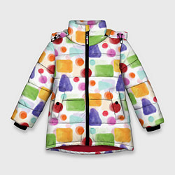 Куртка зимняя для девочки Разноцветные фигурки, цвет: 3D-красный