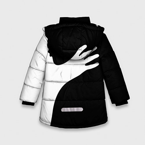 Зимняя куртка для девочки Чёрно-белый рисунок / 3D-Светло-серый – фото 2