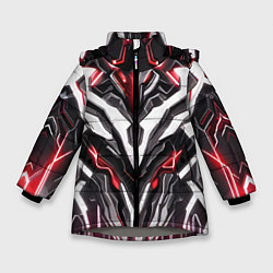 Куртка зимняя для девочки Неоновая кибер броня красная, цвет: 3D-светло-серый
