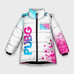 Куртка зимняя для девочки PUBG neon gradient style: надпись, символ, цвет: 3D-черный