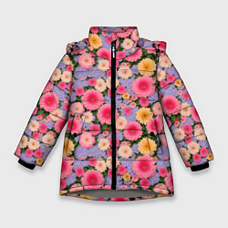 Куртка зимняя для девочки Узор цветами, цвет: 3D-светло-серый
