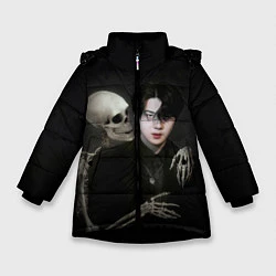 Куртка зимняя для девочки Сехун со скелетом, цвет: 3D-черный