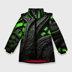 Куртка зимняя для девочки Green black abstract, цвет: 3D-красный