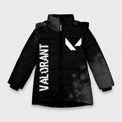 Куртка зимняя для девочки Valorant glitch на темном фоне: надпись, символ, цвет: 3D-черный