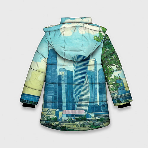 Зимняя куртка для девочки Москва-сити Ван Гог / 3D-Светло-серый – фото 2