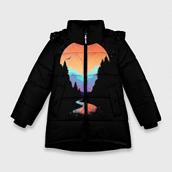Куртка зимняя для девочки Неоновое солнце SynthWave, цвет: 3D-черный