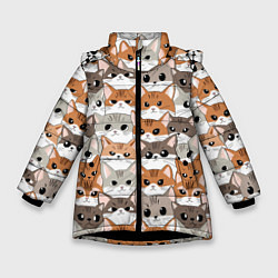 Куртка зимняя для девочки Паттерн милые котики, цвет: 3D-черный