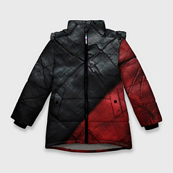Куртка зимняя для девочки Черно - красная кожа, цвет: 3D-светло-серый