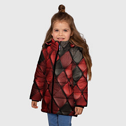 Куртка зимняя для девочки Кожаная красно черная текстура, цвет: 3D-красный — фото 2