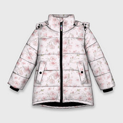 Зимняя куртка для девочки Акварельный паттерн цветов сакуры