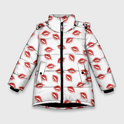 Куртка зимняя для девочки Поцелуи - паттерн, цвет: 3D-черный