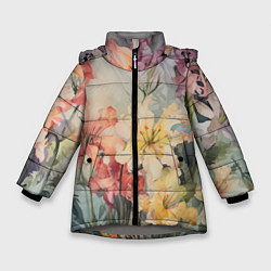 Куртка зимняя для девочки Акварельные лилии, цвет: 3D-светло-серый