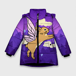 Куртка зимняя для девочки Лунный кролик с крыльями, цвет: 3D-черный