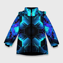 Куртка зимняя для девочки Неоновые синие плиты, цвет: 3D-черный