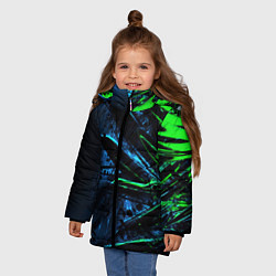 Куртка зимняя для девочки Black green abstract, цвет: 3D-красный — фото 2