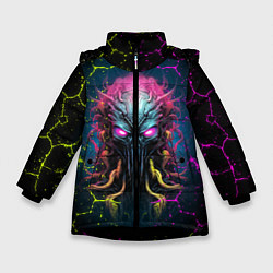Куртка зимняя для девочки Alien - neon style, цвет: 3D-черный