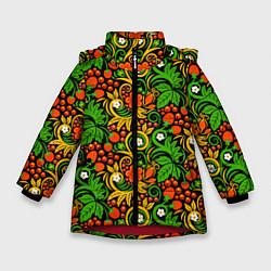 Куртка зимняя для девочки Русское народное искусство - хохлома, цвет: 3D-красный