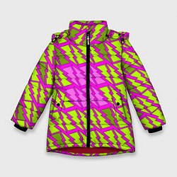 Куртка зимняя для девочки Ретро молнии розово-жёлтые, цвет: 3D-красный