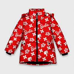 Куртка зимняя для девочки Барби паттерн красный, цвет: 3D-черный